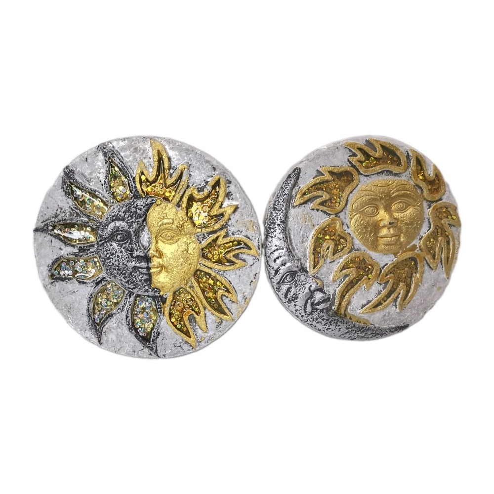2-Vintage-Style 6.5" Cement Sun & Moon Plaques